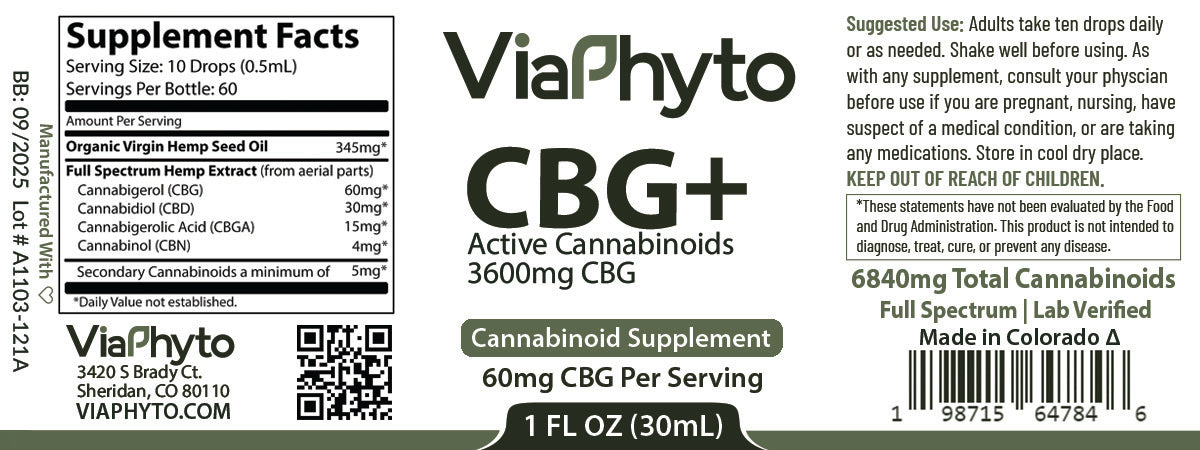 ViaPhyto 30mL Full Spectrum Cannabinoid Label